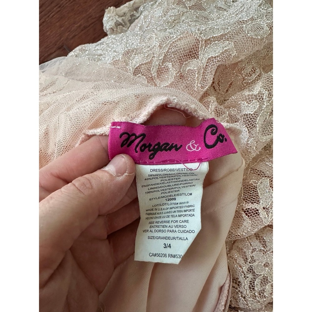 Morgan & Co Glitter Peach One Shoulder Lace Formal Sexy Gown Dress Size 3/4 - Picture 12 of 12